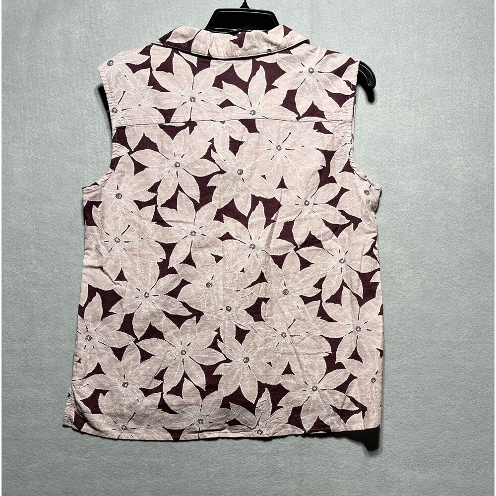 Eddie Bauer Women’s Small Sleeveless Floral Polo Shirt Pink Burgundy Cotton
